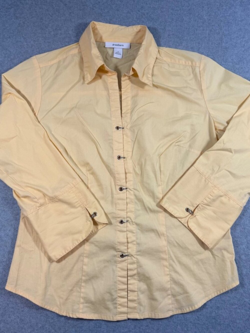 Dressbarn Womens S Yellow Hook Front Stretch Long Sleeve Collared Blouse